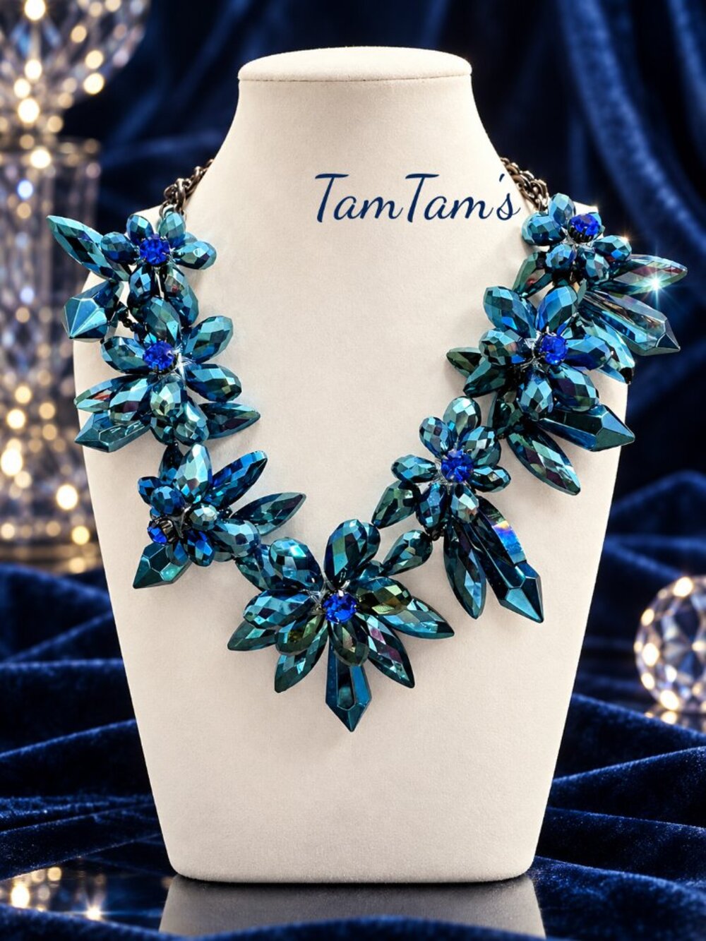 Park Lane Masterpiece Necklace Blue Crystal Floral Statement Jewelry